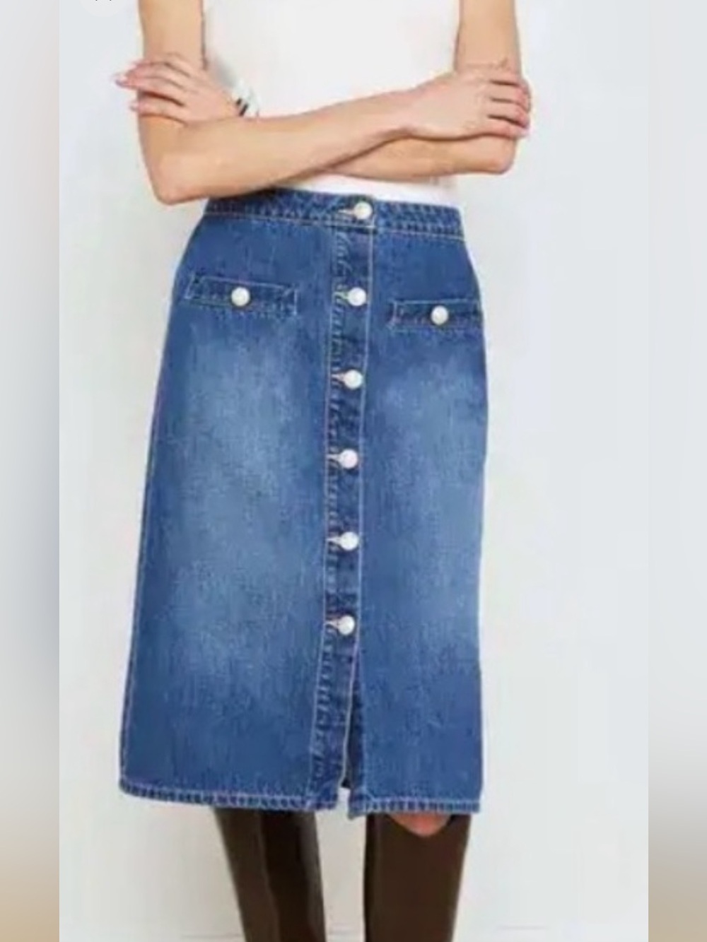 L'agence Landry Jean Denim Classic Blue Button-Front Skirt